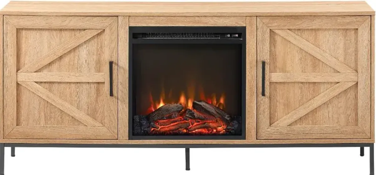 Houston Coastal Oak 58" Barn Door Fireplace TV Stand