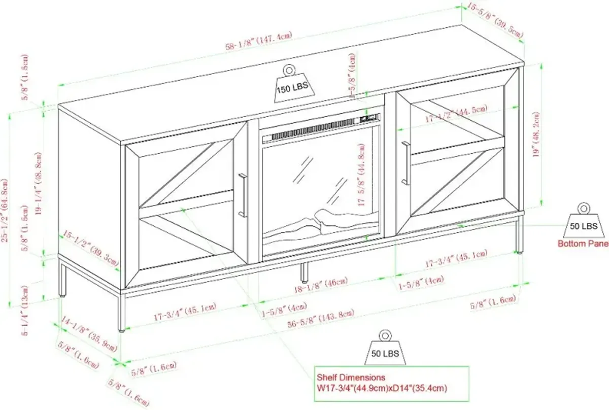 Houston Rustic Oak 58" Barn Door Fireplace TV Stand