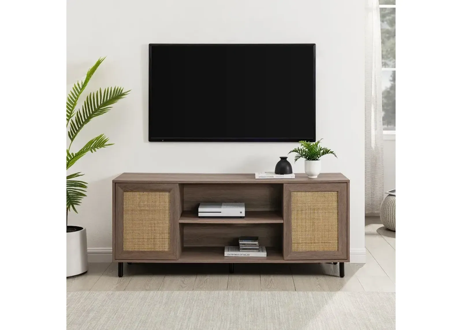 Jillian Driftwood Rattan-Door 58" TV Stand