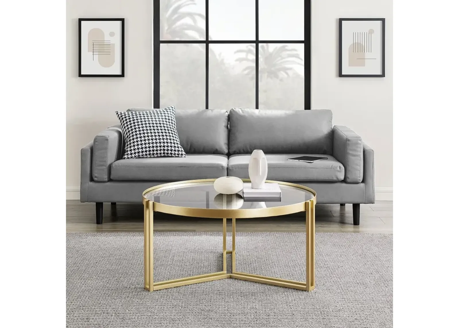 Kendall Glam Gold Metal and Glass Coffee Table