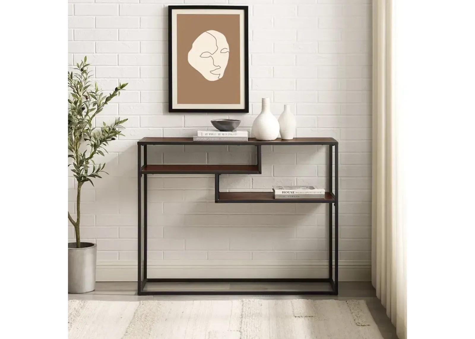 Maya Dark Walnut Floating Shelf Entryway Table