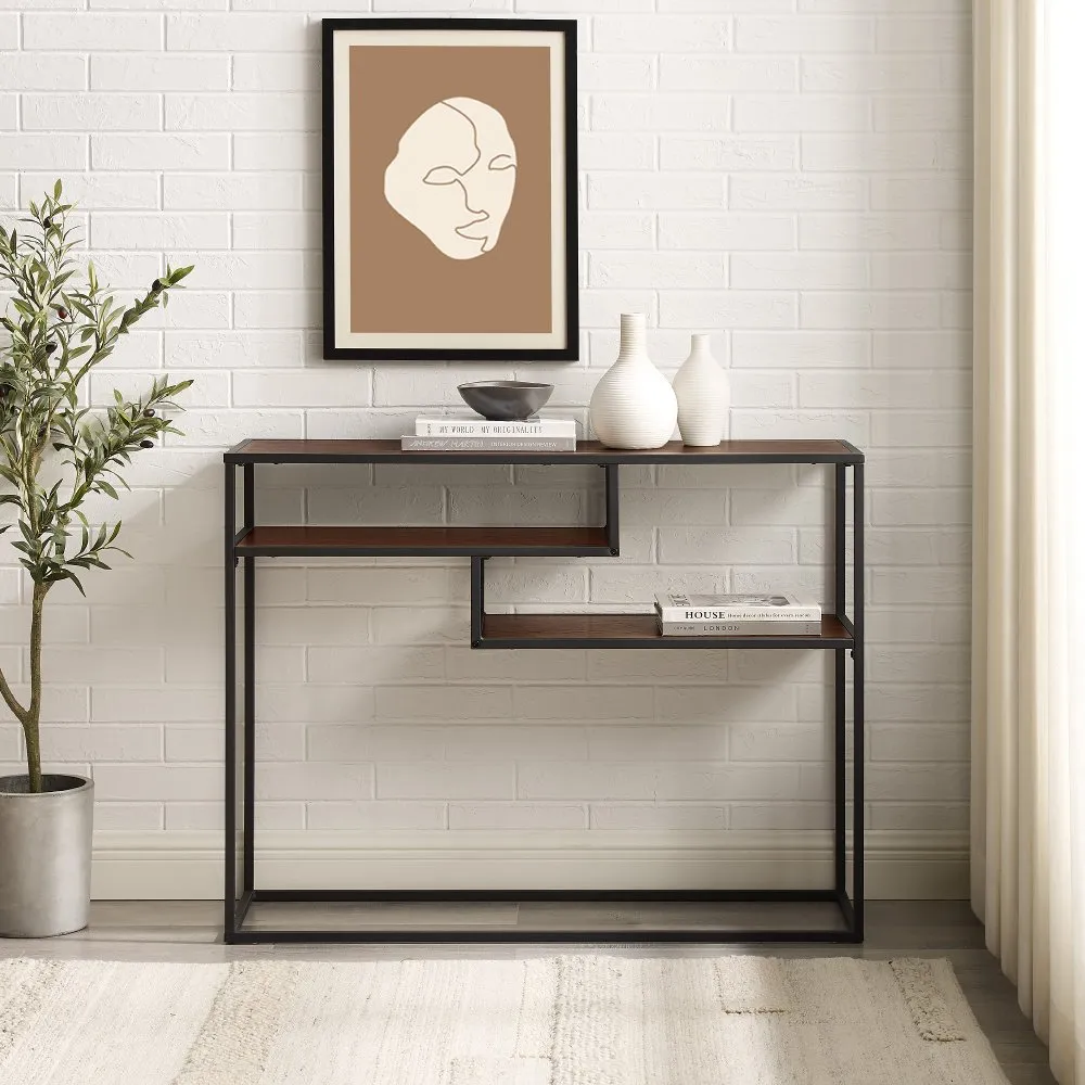 Maya Dark Walnut Floating Shelf Entryway Table