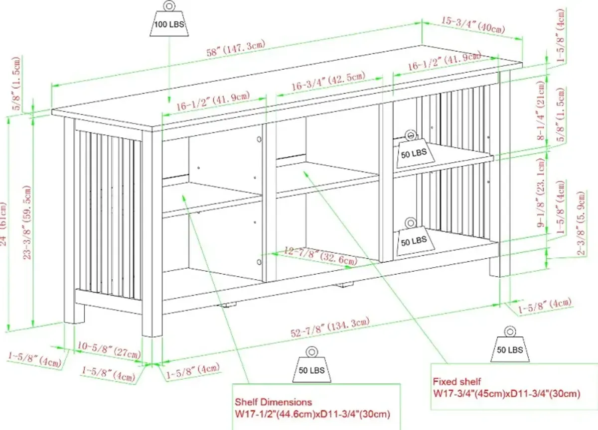 Mission Driftwood Slatted Side 58" TV Stand