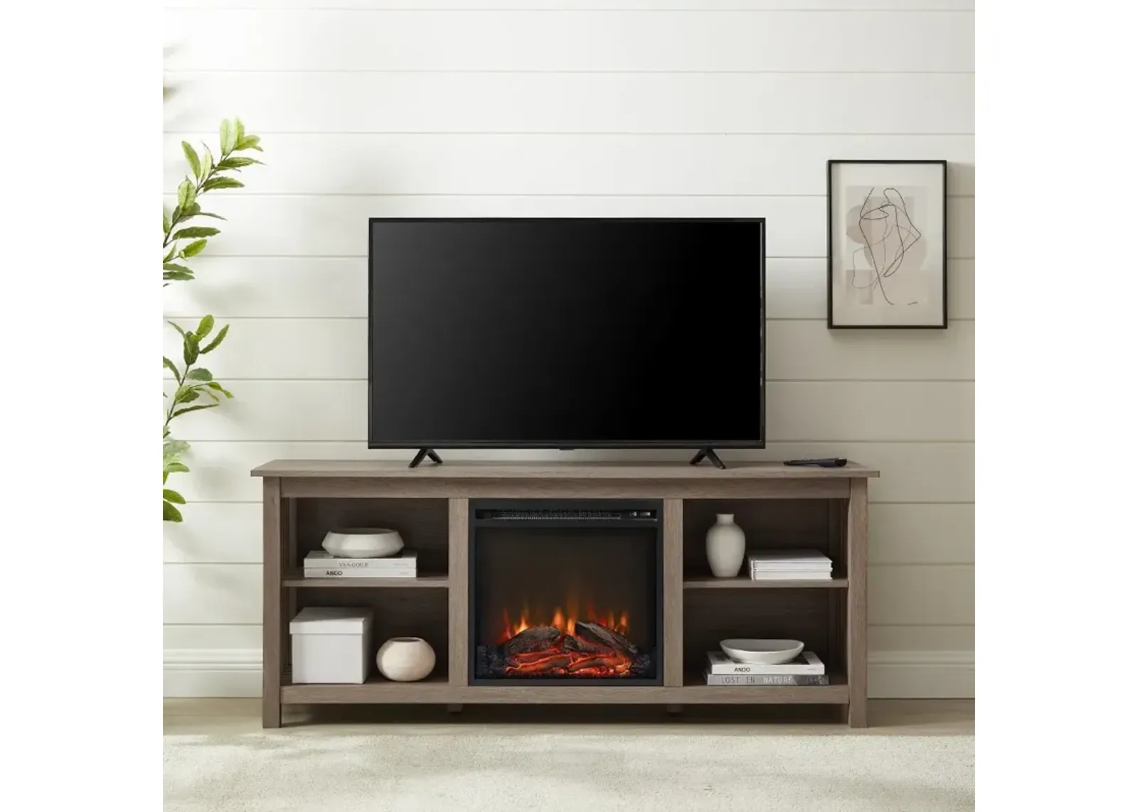 Mission Driftwood 58" Fireplace TV Stand