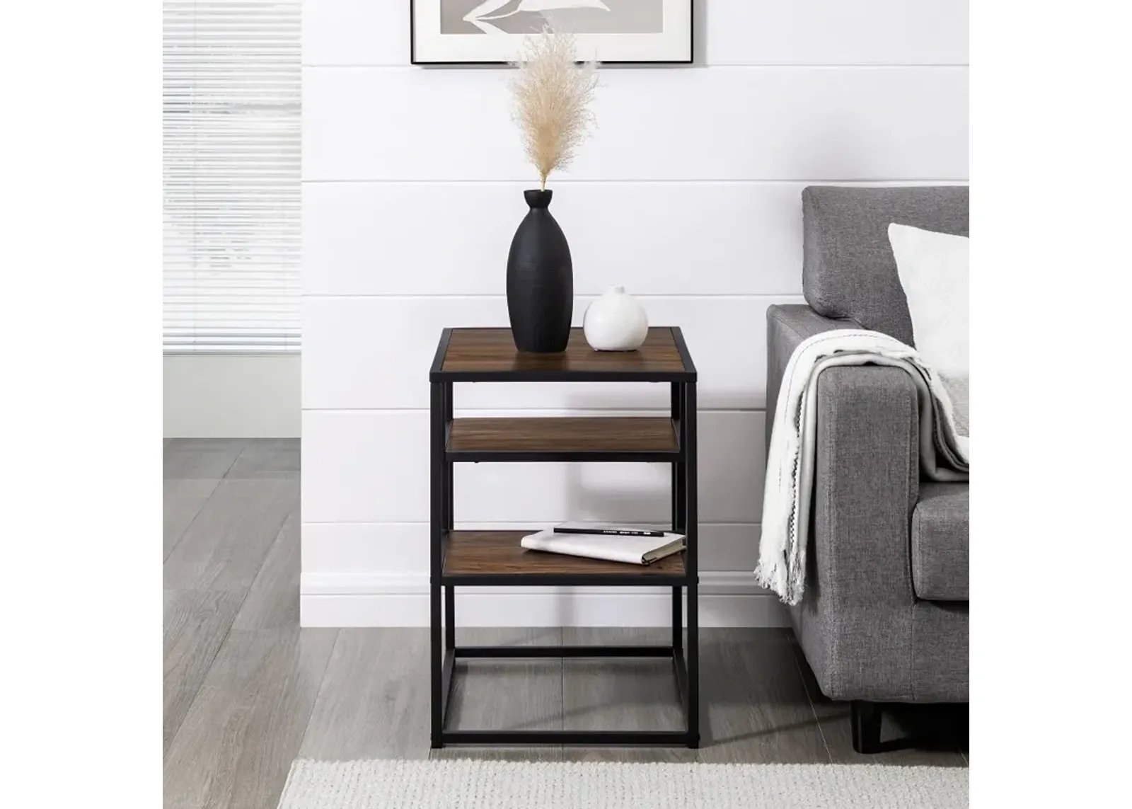 Maya Dark Walnut Floating Shelf Side Table