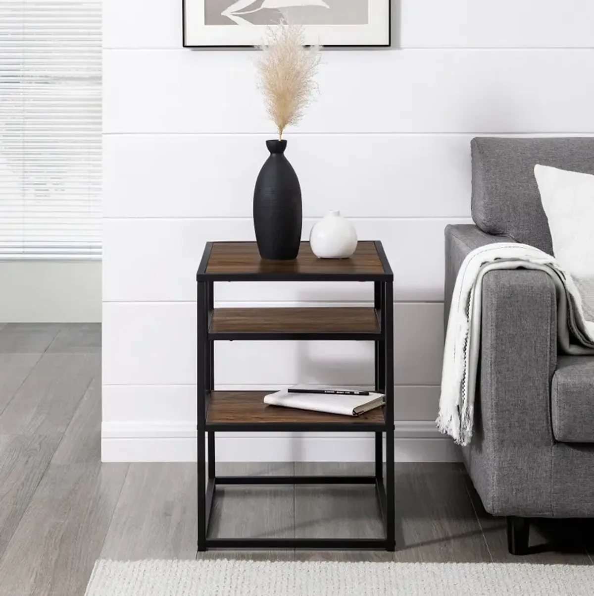 Maya Dark Walnut Floating Shelf Side Table