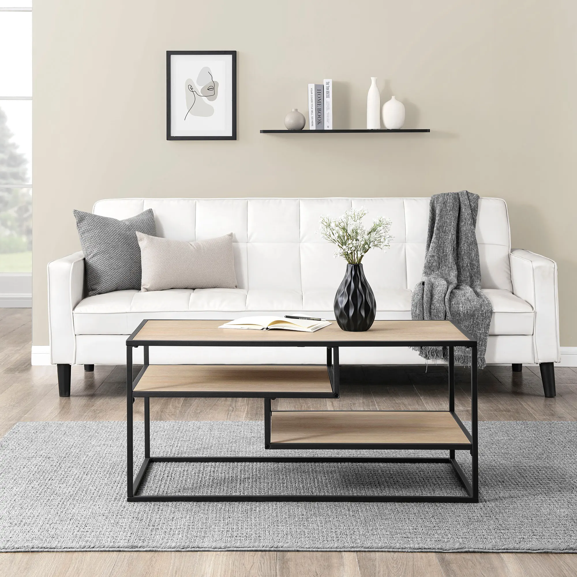 Maya Coastal Oak Floating Shelf Coffee Table