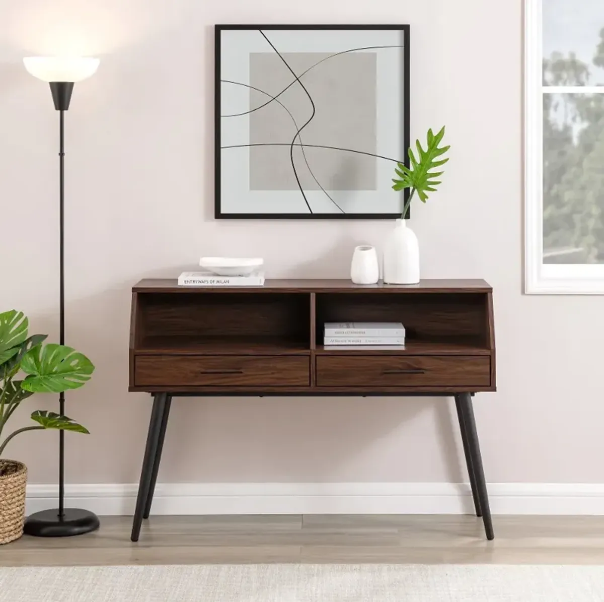 Nora Dark Walnut Entry Table with Drawers