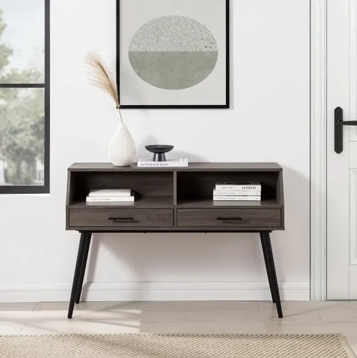 Nora Slate Gray Entry Table with Drawers