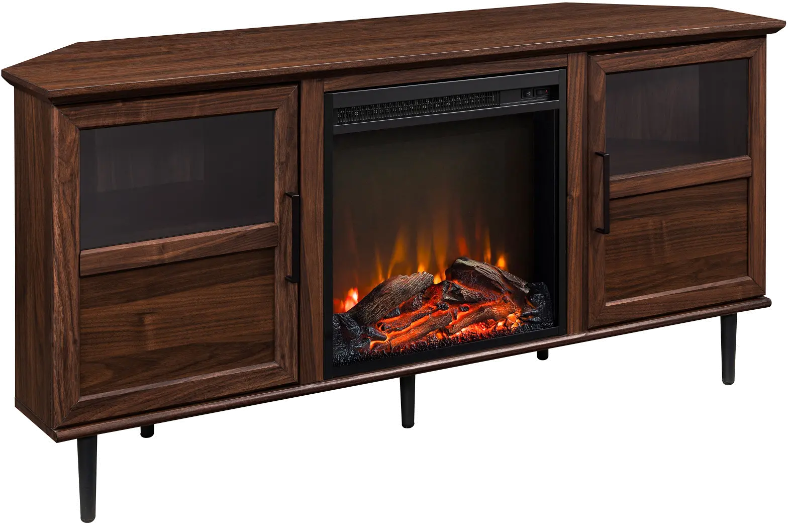 Owen Dark Walnut 54" Corner TV Stand with Fireplace