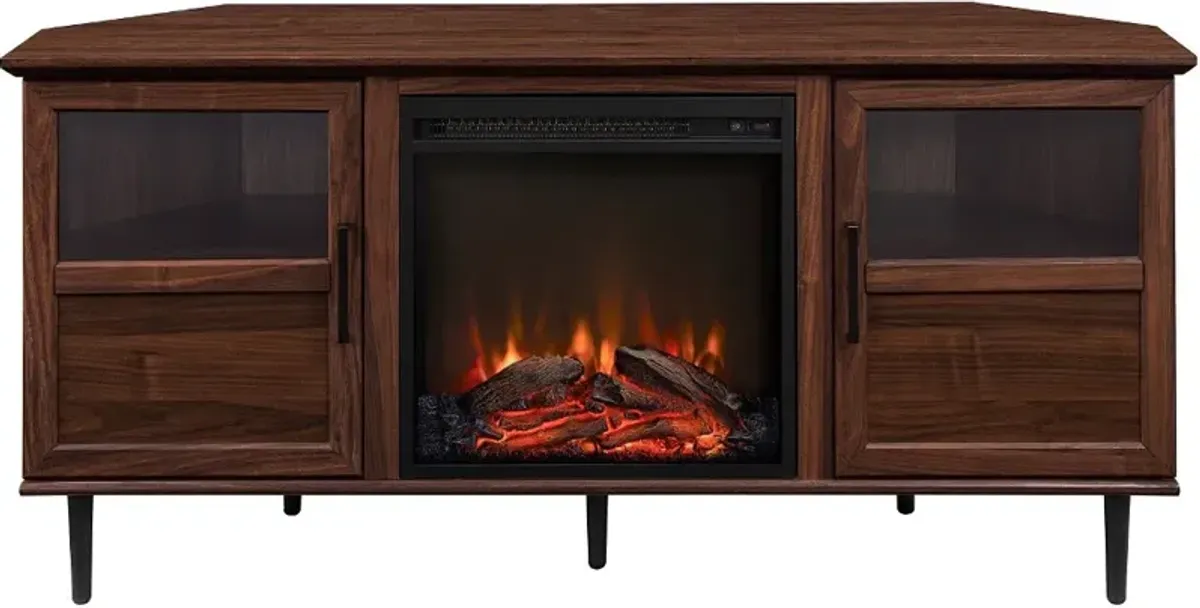 Owen Dark Walnut 54" Corner TV Stand with Fireplace