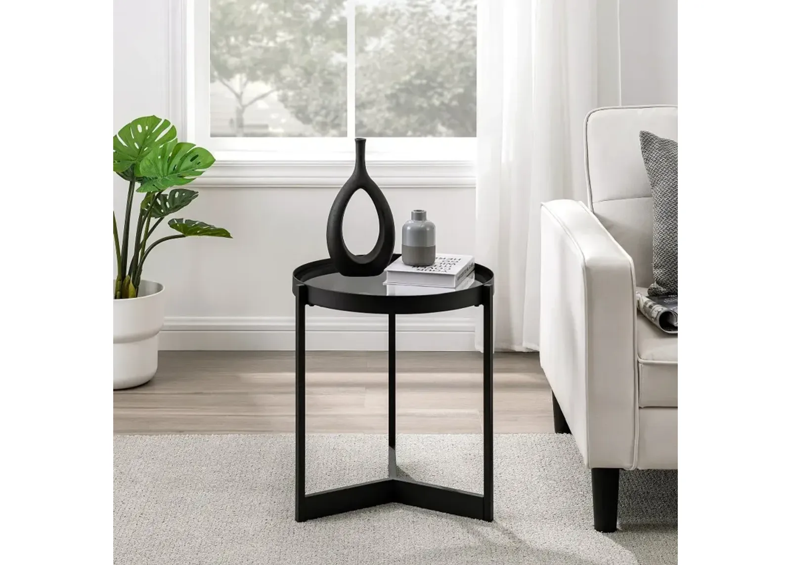 Rhonda Smoked Glass Tray-Top Round Side Table