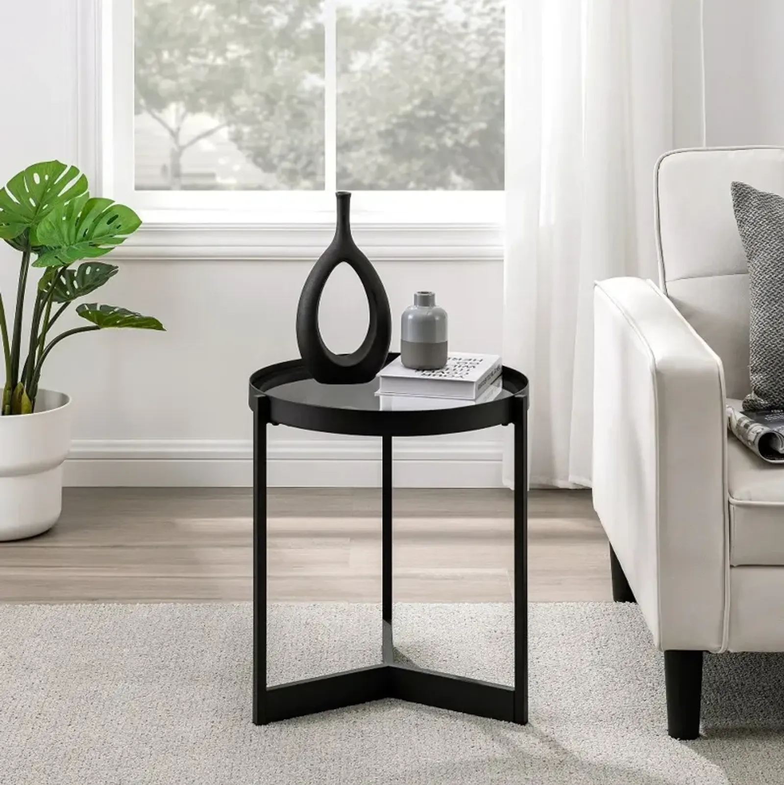 Rhonda Smoked Glass Tray-Top Round Side Table