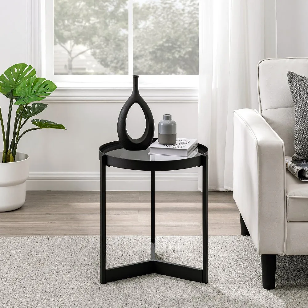 Rhonda Smoked Glass Tray-Top Round Side Table