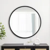 Black 36" Double Ribbed Frame Wall Mirror