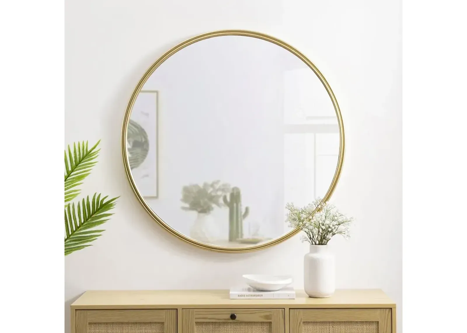 Gold 36" Double Ribbed Frame Wall Mirror