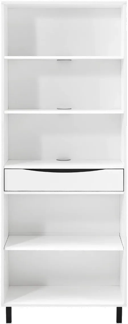 Ryder White 5-Shelf Bookcase with Drawer