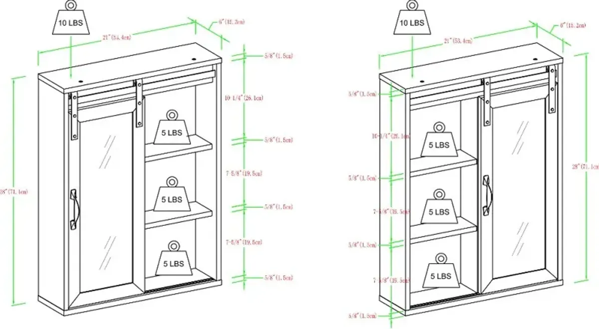 Sliding Mirrored Barn Door White Wall Cabinet