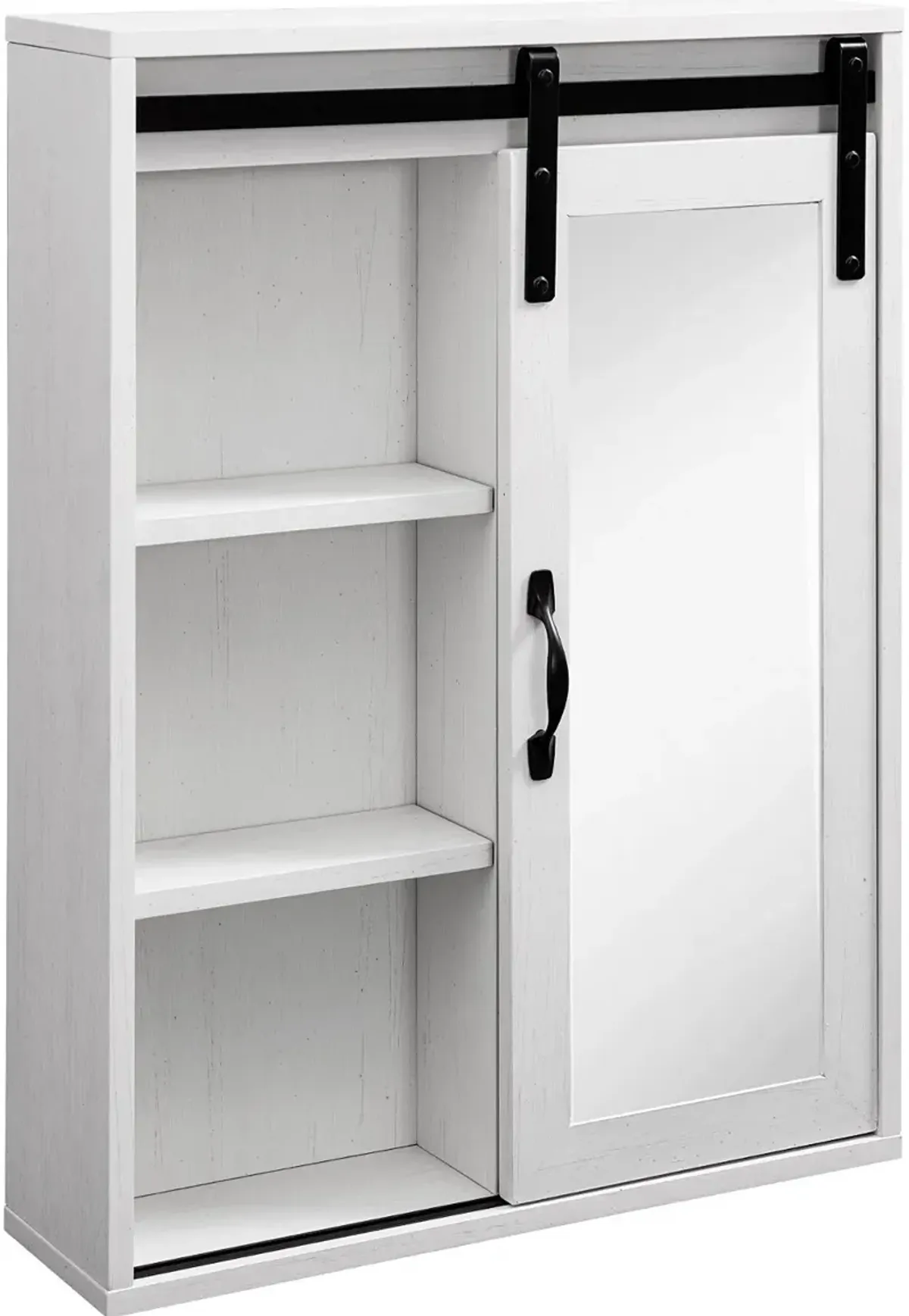 Sliding Mirrored Barn Door White Wall Cabinet