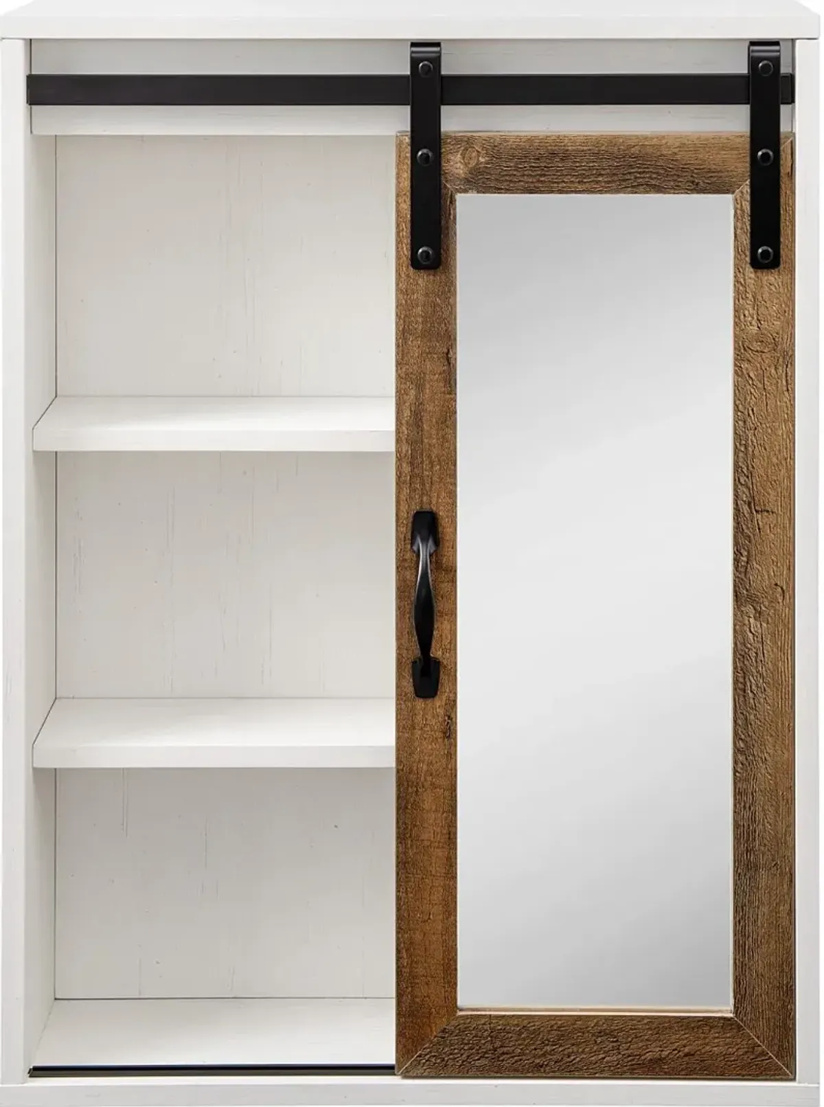 Sliding Mirrored Barn Door White & Oak Wall Cabinet