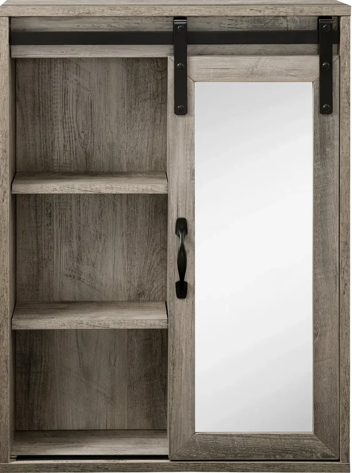 Sliding Mirrored Barn Door Gray Wall Cabinet