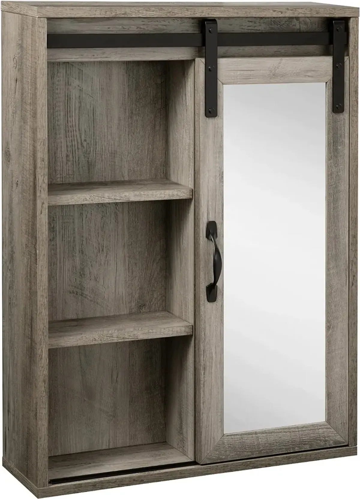 Sliding Mirrored Barn Door Gray Wall Cabinet