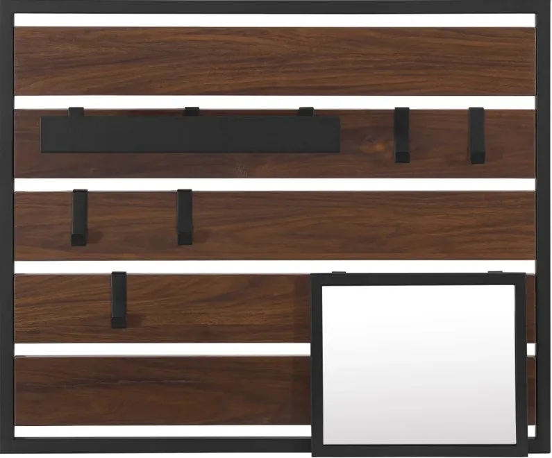 Slat Dark Walnut Wood and Metal Wall Organizer