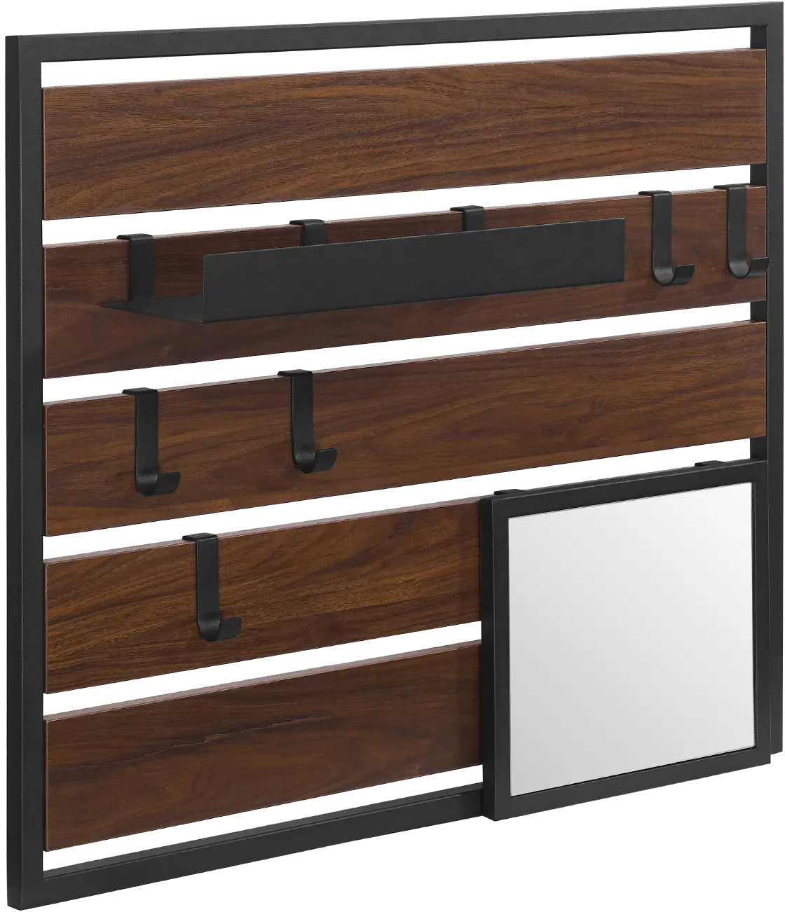 Slat Dark Walnut Wood and Metal Wall Organizer