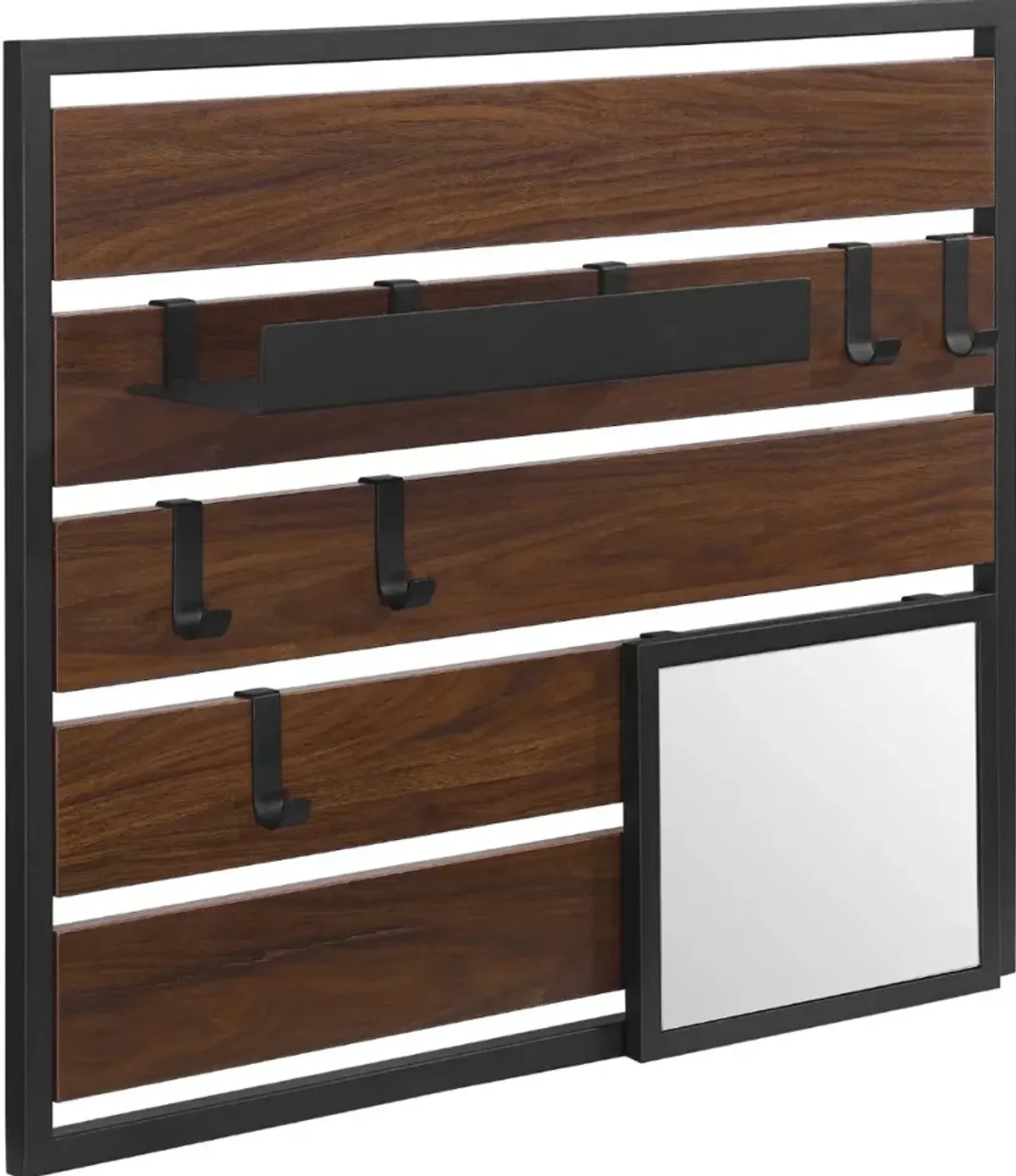 Slat Dark Walnut Wood and Metal Wall Organizer