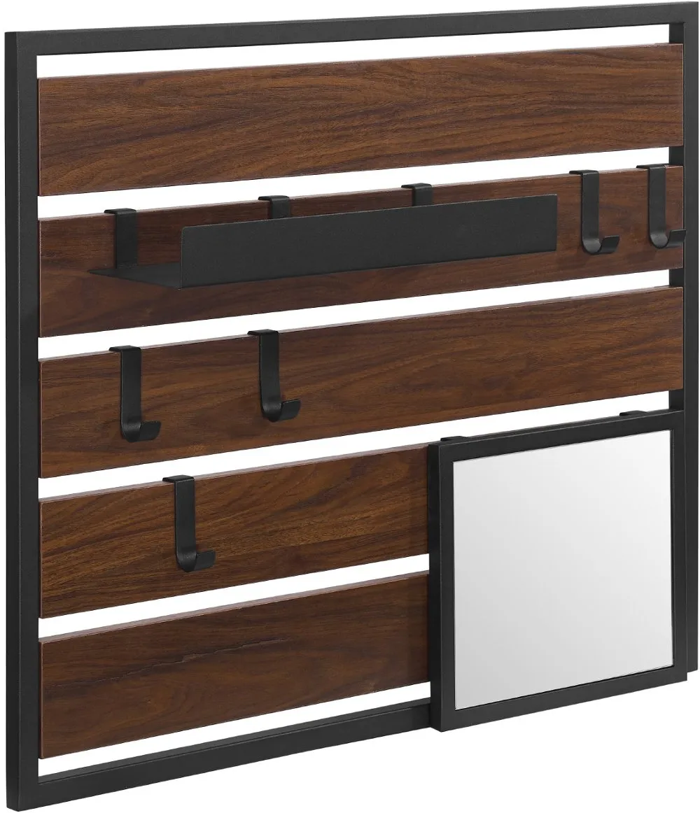 Slat Dark Walnut Wood and Metal Wall Organizer