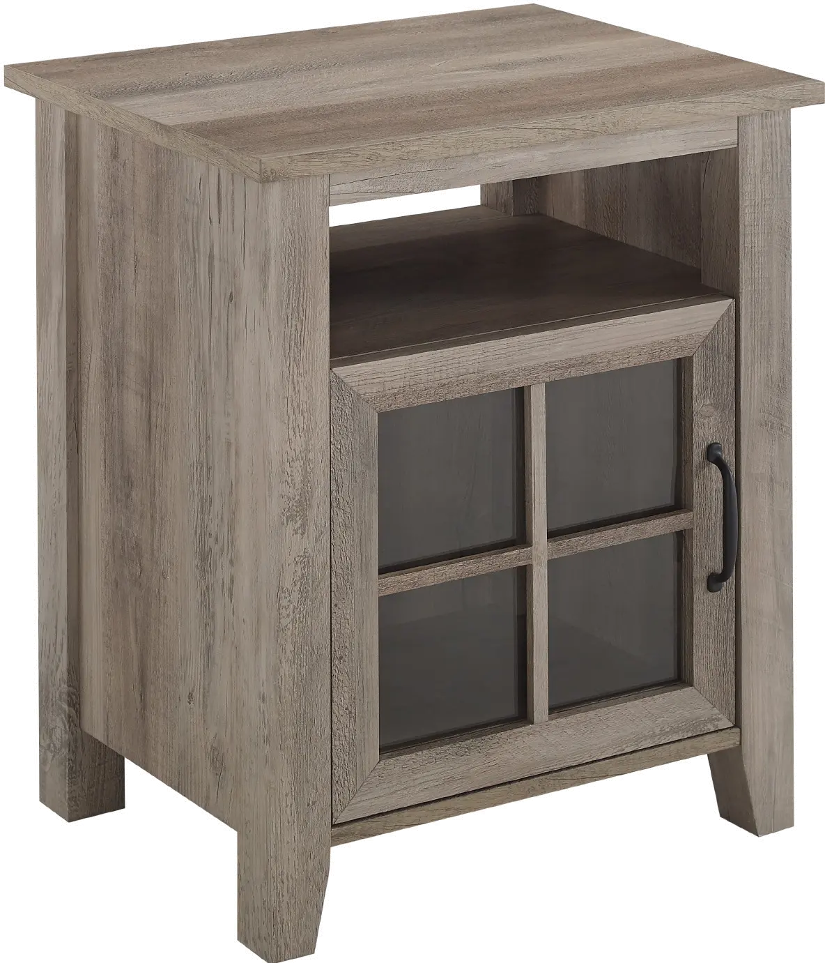 Simplicity Gray Wash Side Table with Glass Door