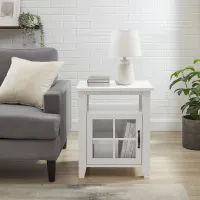 Simplicity White Side Table with Glass Door