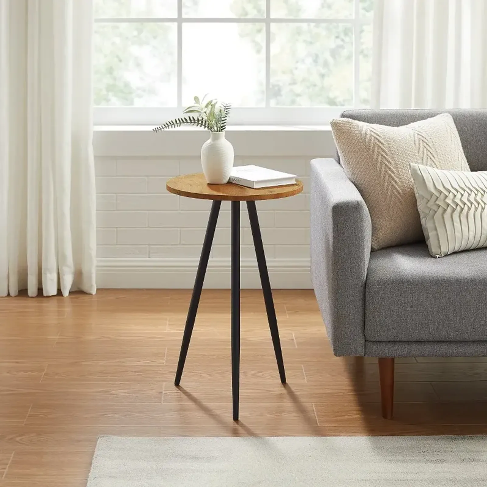 Tilly Oak & Black Round Side Table