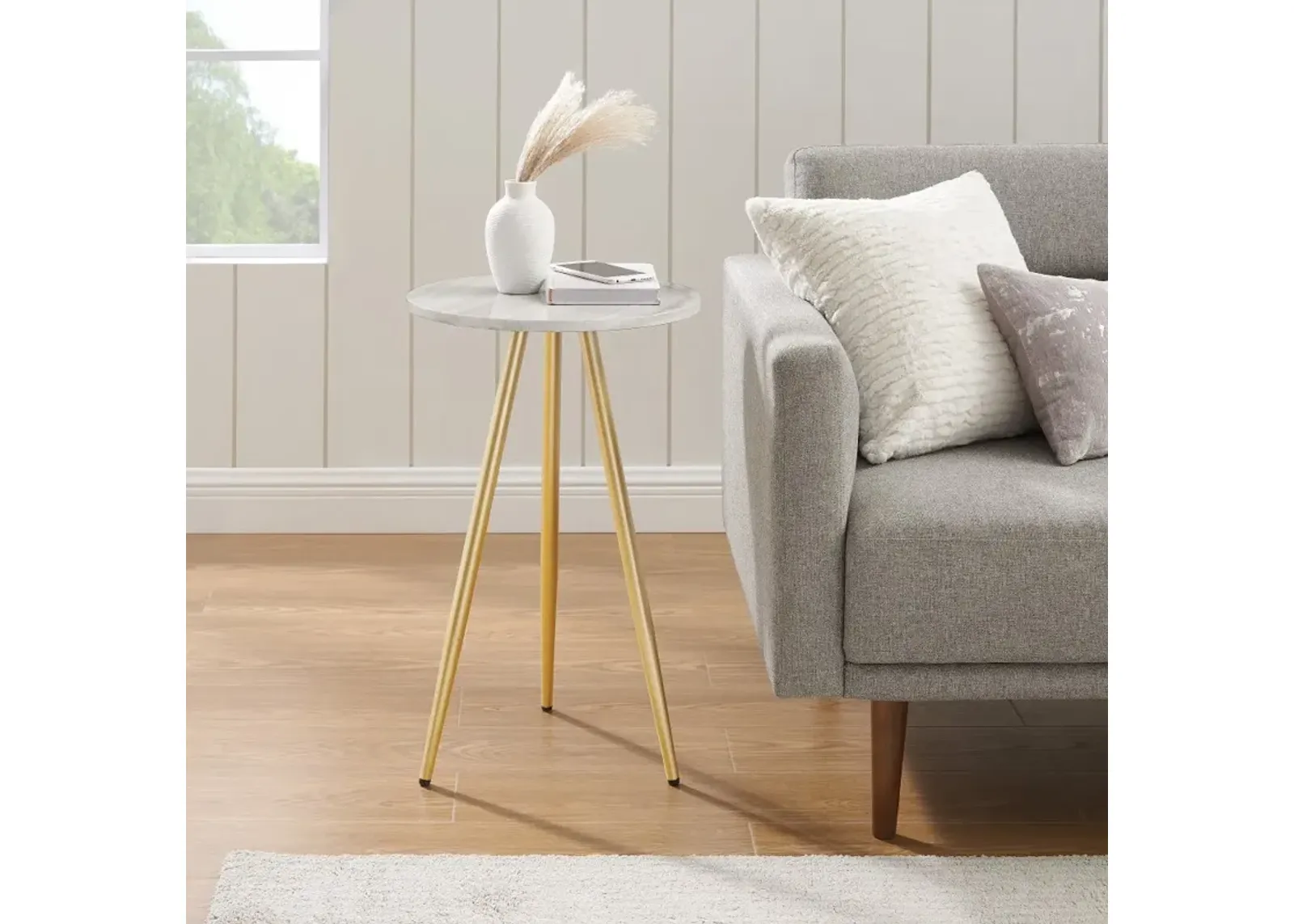 Tilly Gray Marble & Gold Round Side Table