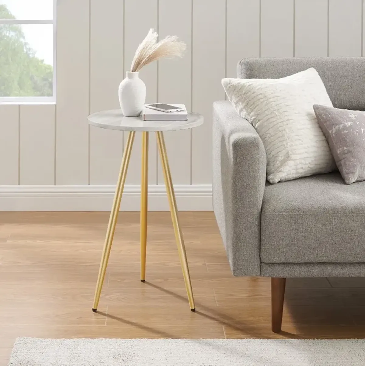 Tilly Gray Marble & Gold Round Side Table