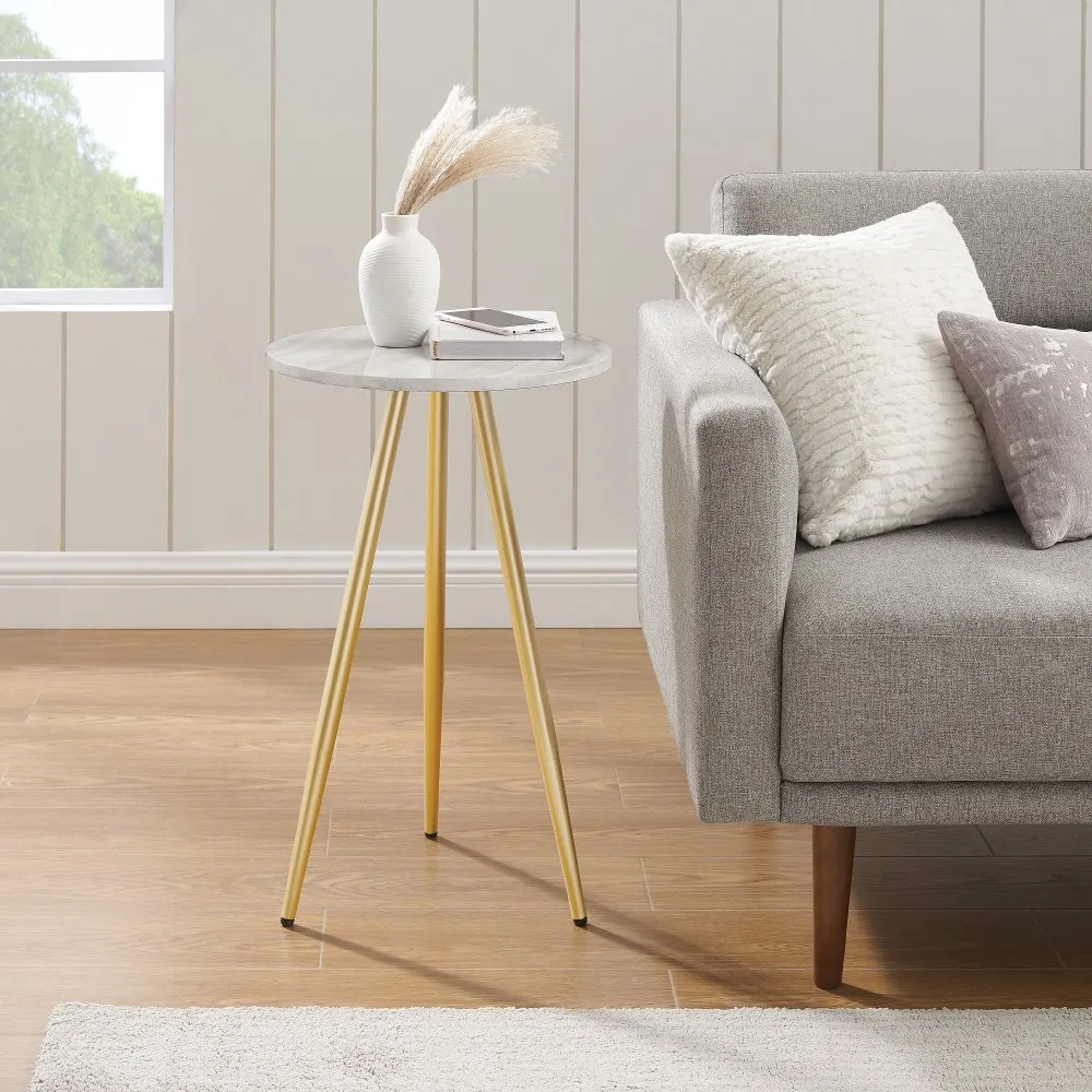 Tilly Gray Marble & Gold Round Side Table