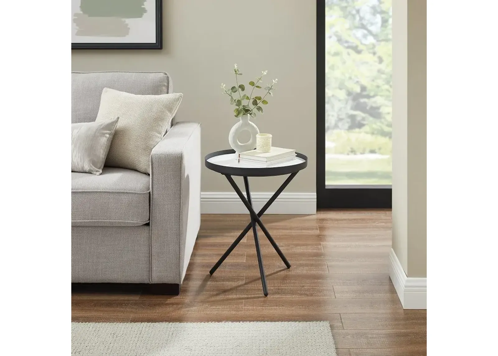 Trebent Faux Marble & Black Round Side Table