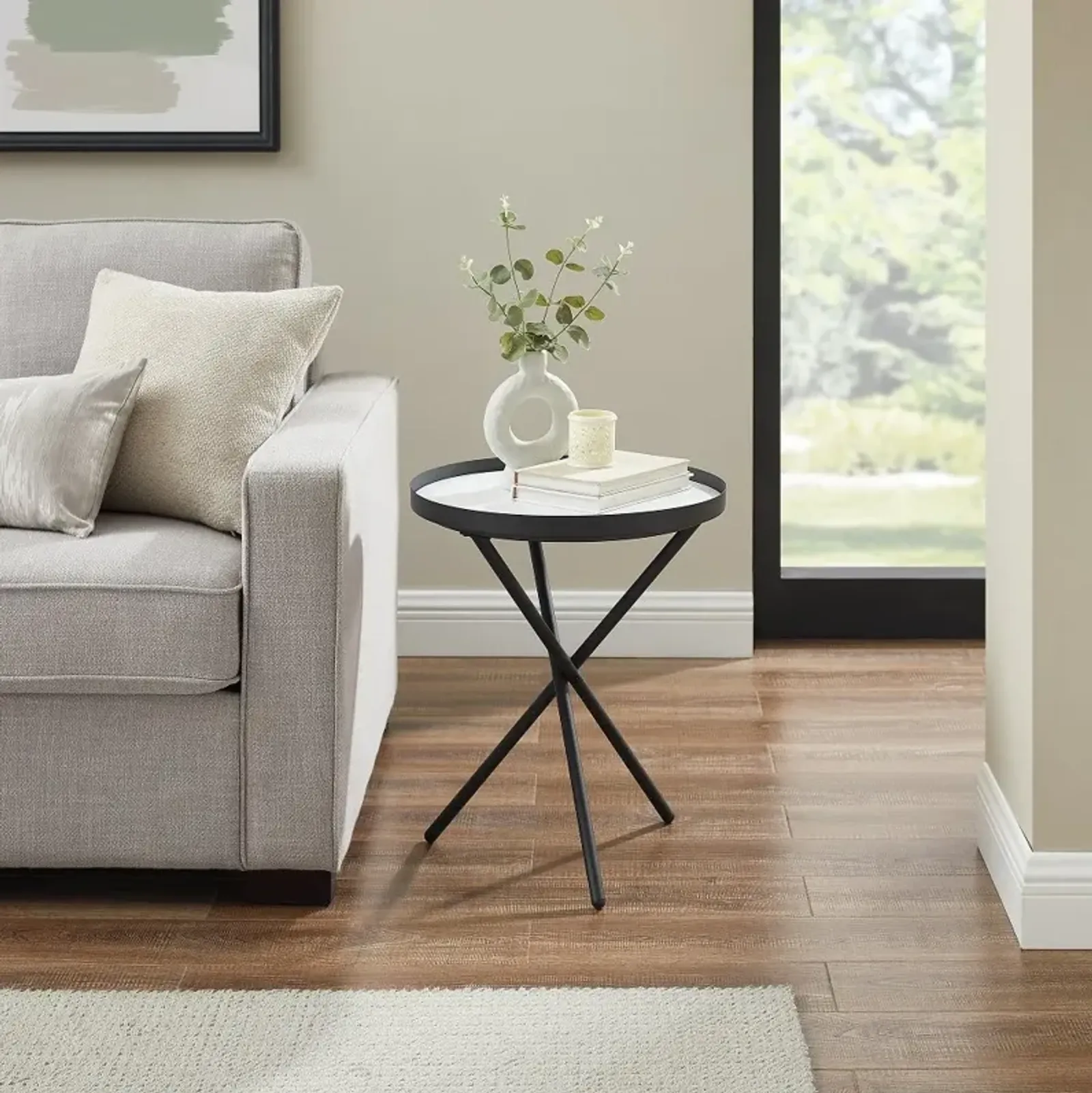 Trebent Faux Marble & Black Round Side Table