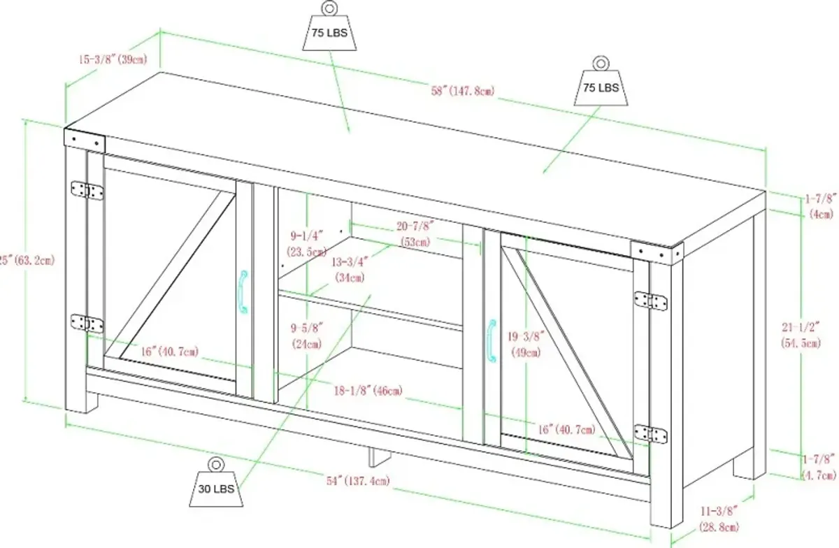 Barn Door Modern Farmhouse White & Oak 59" TV Stand