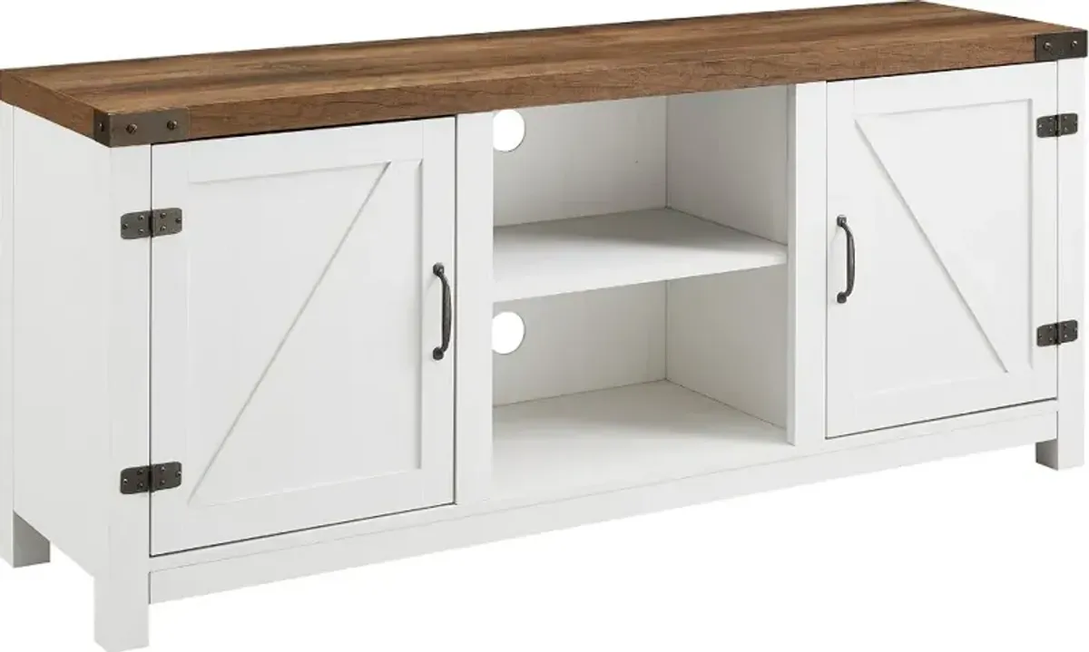 Barn Door Modern Farmhouse White & Oak 59" TV Stand