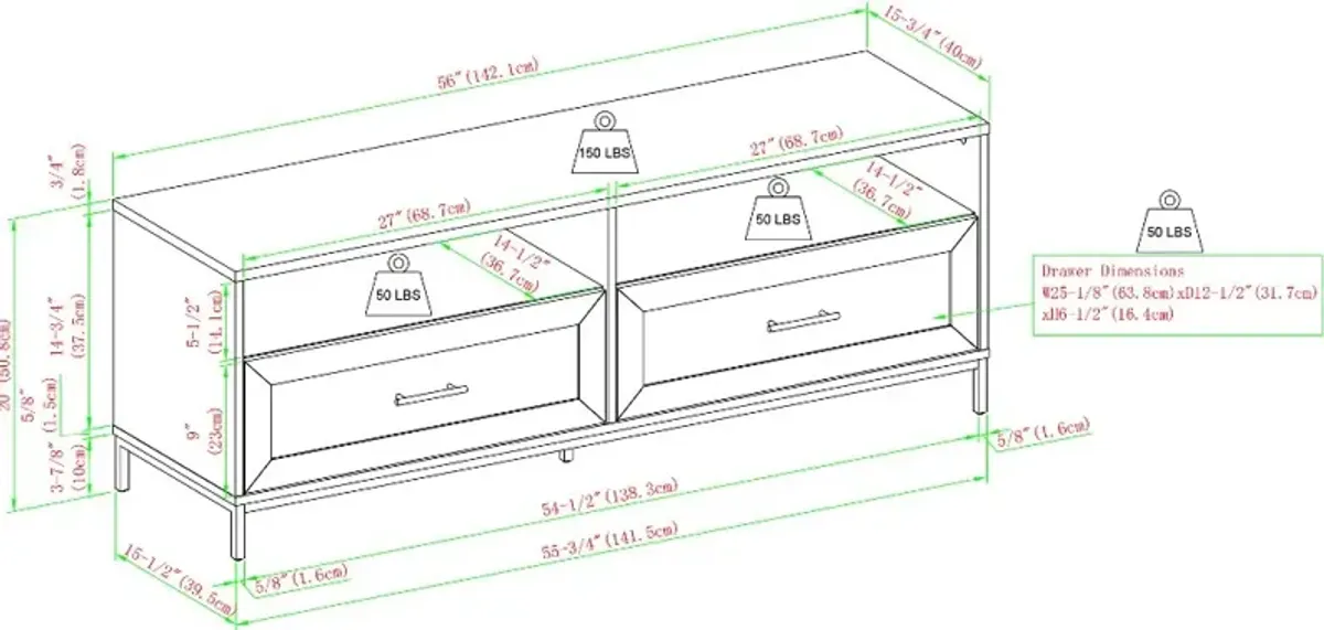 Chevy Birch 56" 2-Drawer Low Profile TV Stand