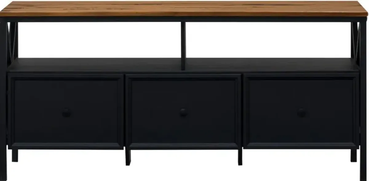 Natalee 60" Distressed Black & Oak 3-Drawer TV Stand