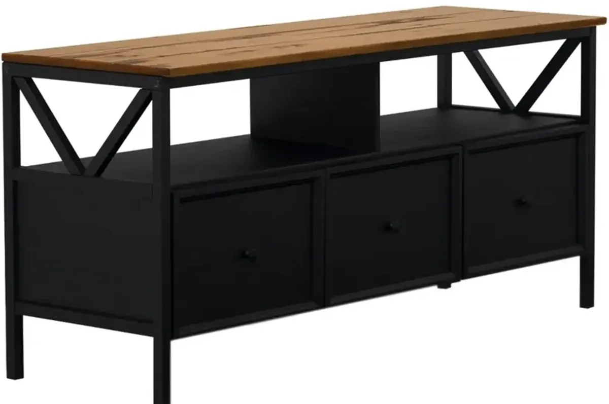 Natalee 60" Distressed Black & Oak 3-Drawer TV Stand