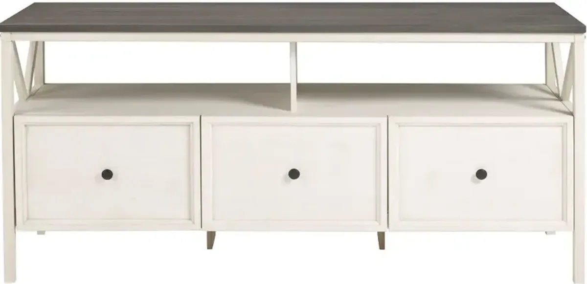 Natalee 60" Distressed White & Gray 3-Drawer TV Stand