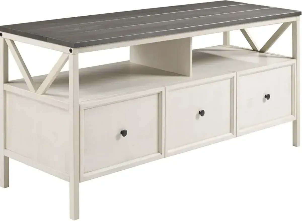 Natalee 60" Distressed White & Gray 3-Drawer TV Stand