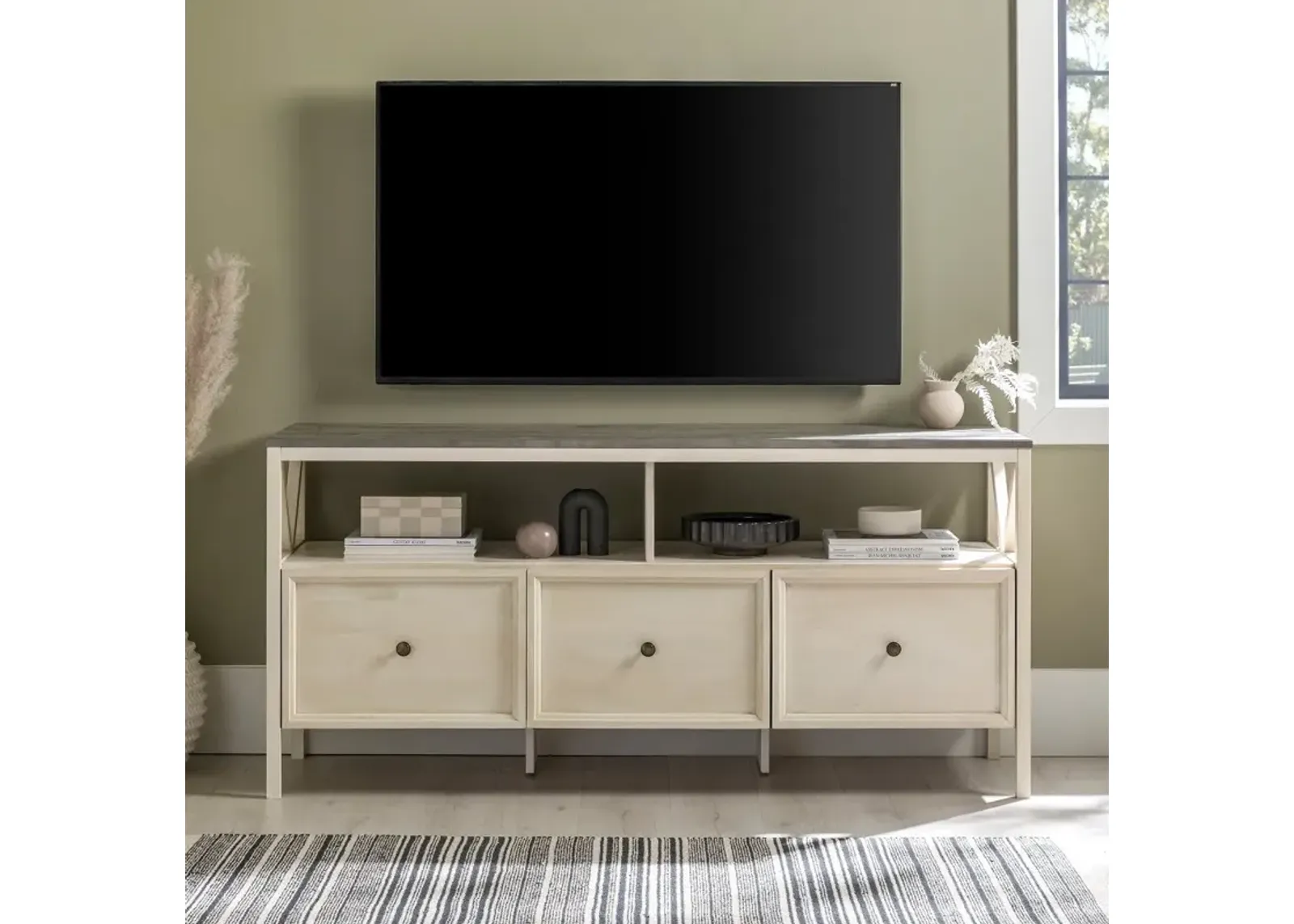 Natalee 60" Distressed White & Gray 3-Drawer TV Stand