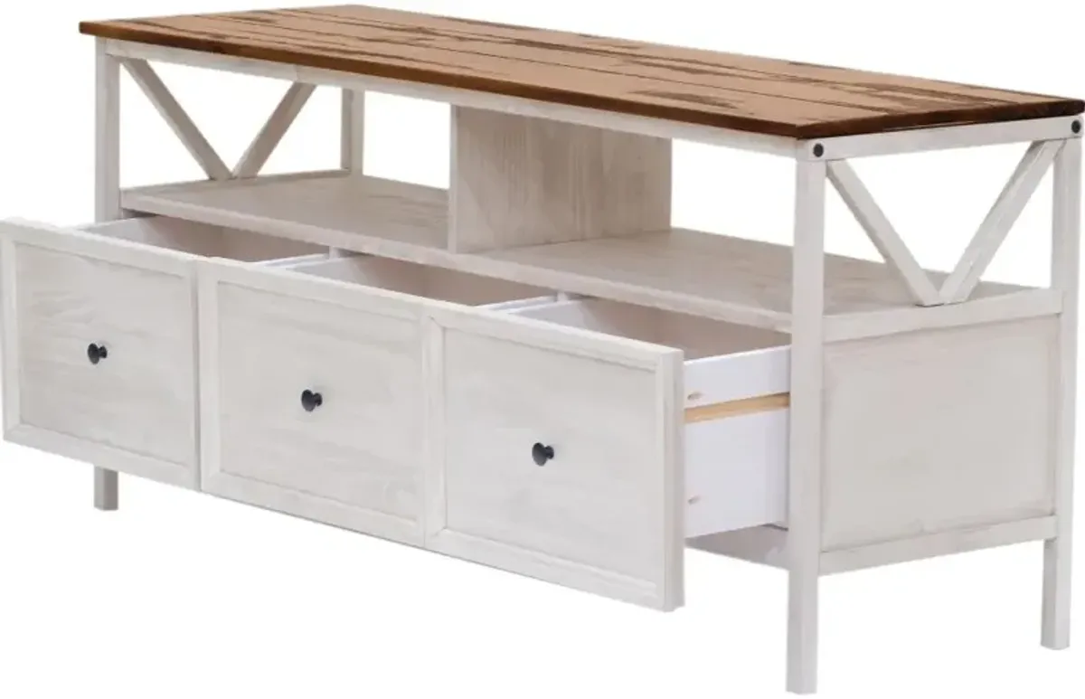 Natalee 60" Distressed White & Oak 3-Drawer TV Stand