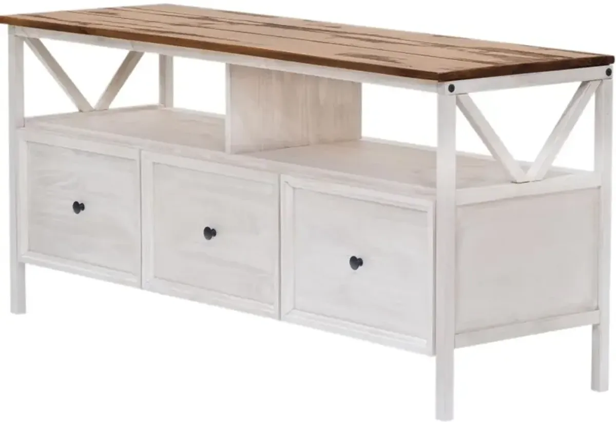 Natalee 60" Distressed White & Oak 3-Drawer TV Stand