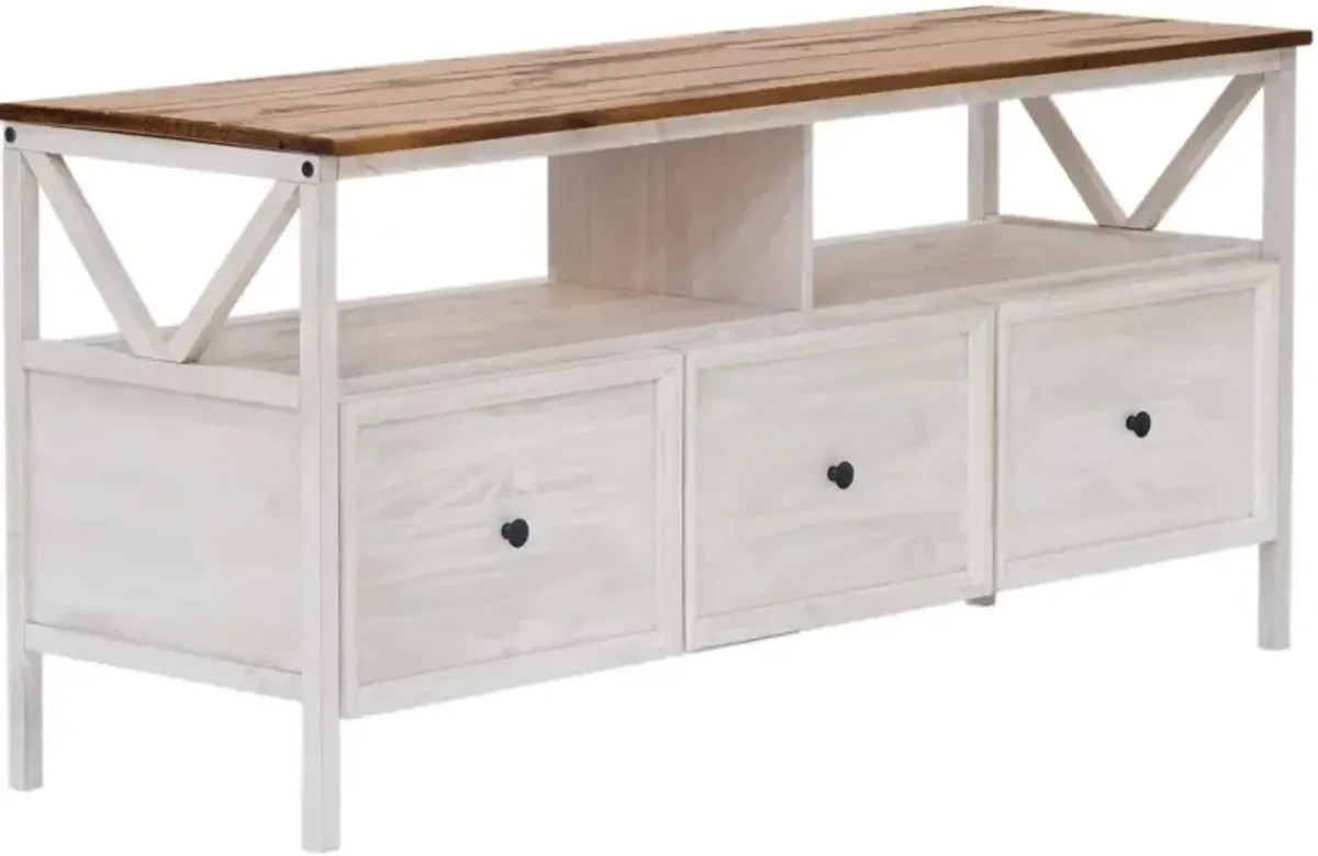 Natalee 60" Distressed White & Oak 3-Drawer TV Stand