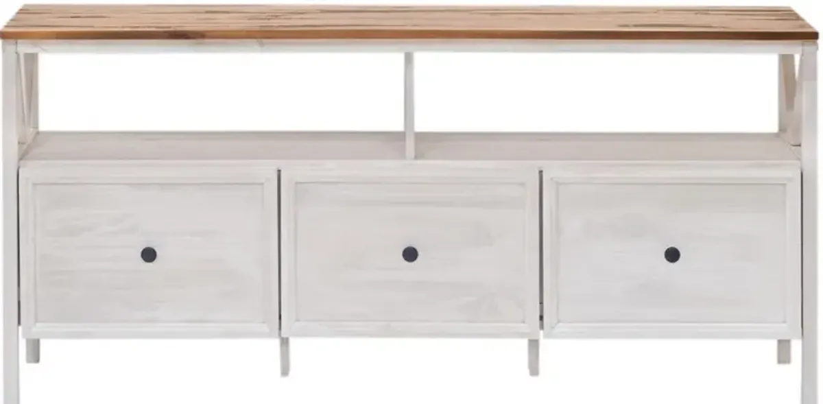 Natalee 60" Distressed White & Oak 3-Drawer TV Stand